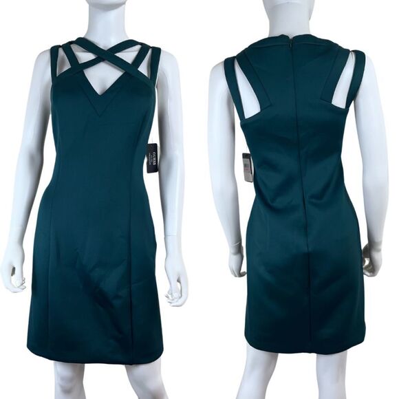 Guess Size 10 Green Strappy Scuba Bodycon Modern Holiday Party Mini NEW Dress - Picture 1 of 16